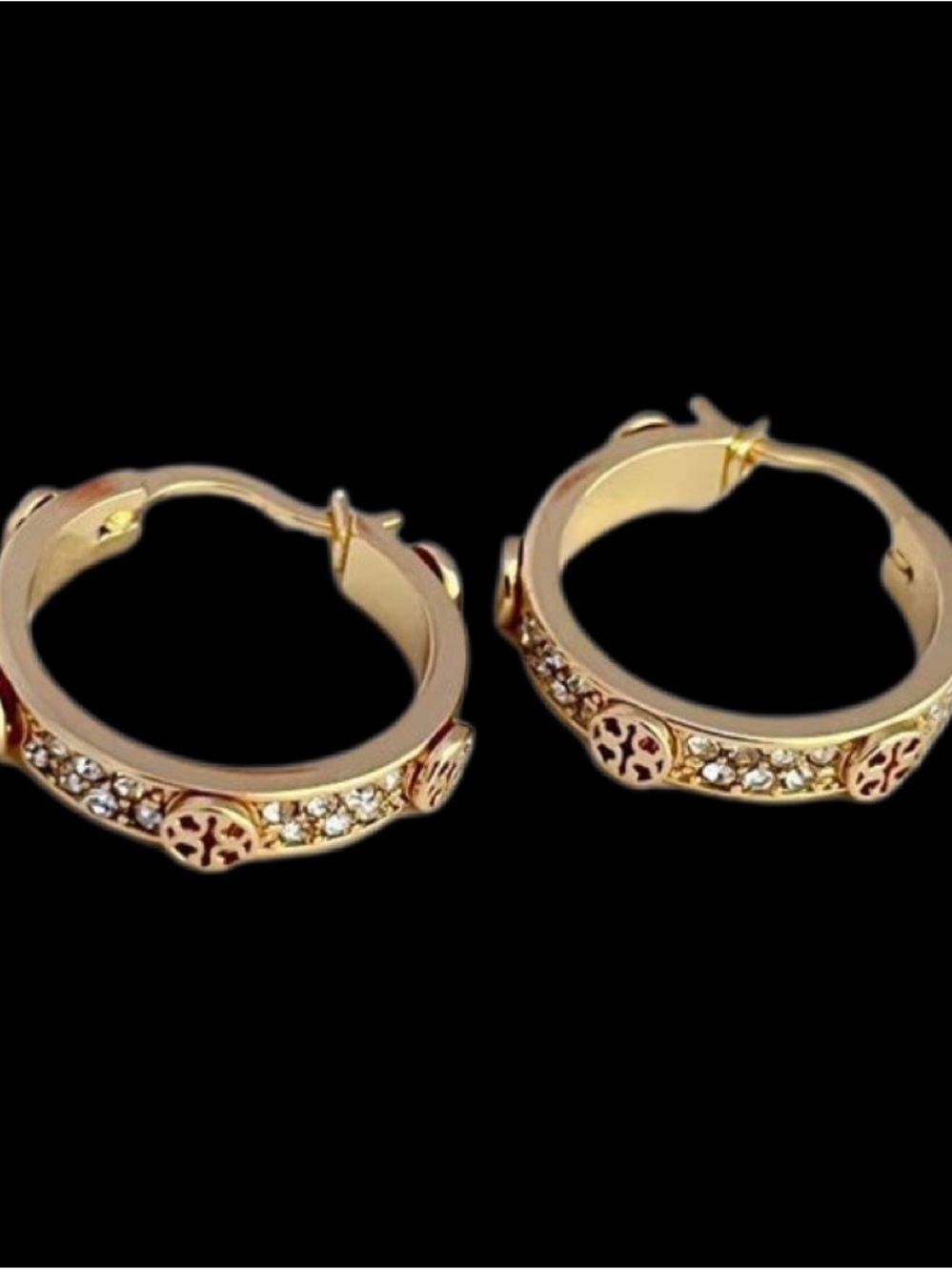 Tory Burch Rhinestone Mini Hoop Earrings Sparkling
Gold NEW